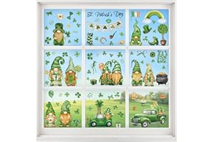 FETIWILSO 92 PCS St. Patricks Day Window Clings, Double Sided Gnome Irish Shamrock Rainbow Coin Saint Paddy Day Window Stickers, St. Patrick's Day Window Decals for Lucky Day Home Office Party Decor (9 Sheets)