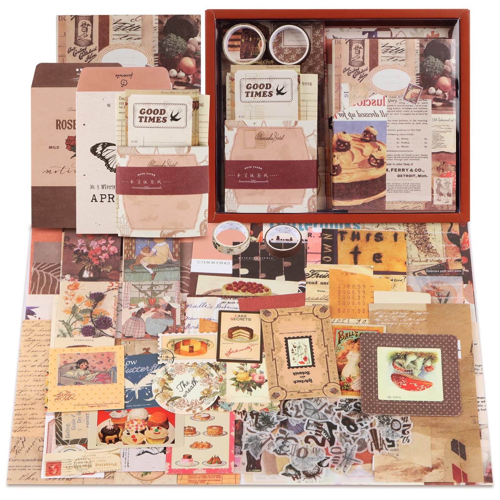 RUNEAY Scrapbook Kit 346 Pcs,Scrapbooking Kit Aesthetic Vintage Junk Journal Kit with A6 Notebook Stickers Scrapbooking Supplies for Teen Girl Kid Women Adult DIY Gift