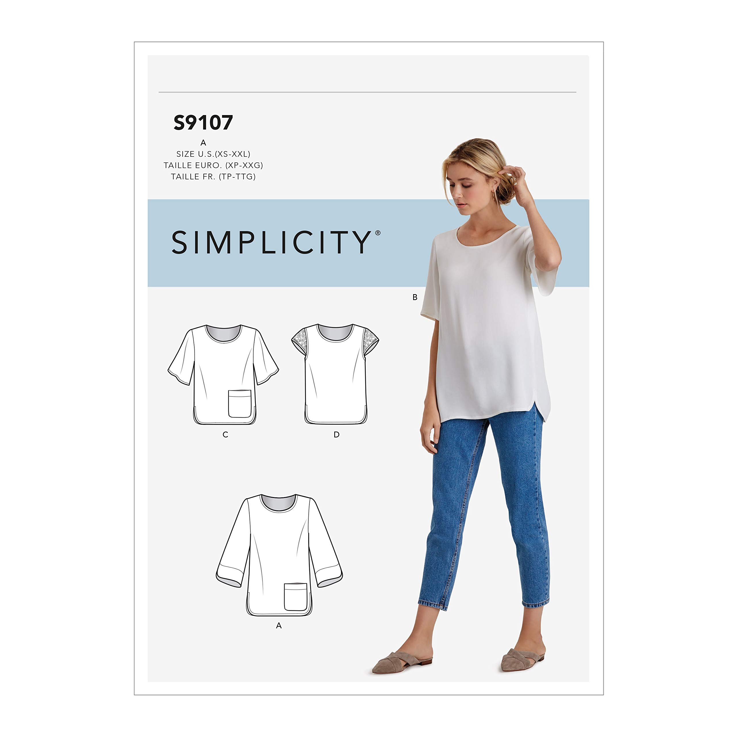 Simplicity Sewing Pattern SS9107 Misses' Tops with Sleeve & Length Variation