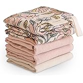 mushie Muslin Organic Cotton Washcloths 5-Pack (Retro Flowers Combo) | Soft Wipes for Baby Cleanups and Bathing