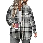 ForHailey Plus Size Plaid Shacket Jacket for Women Long Sleeve Button Down Blouses Flannel Shirts Casual Coats Black 4X-Large