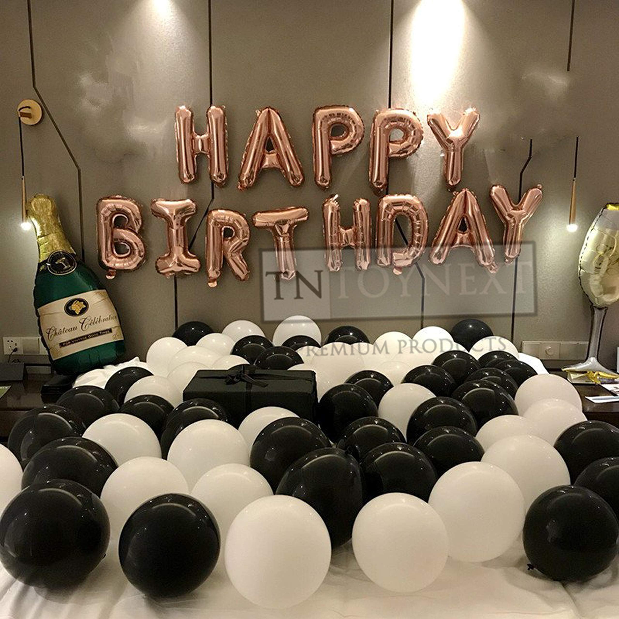 ToyNext™ Happy Birthday Decoration Box for Home / Combo of Foil Balloon(16 Inch) with Champagne Bottle and Glass Foil Balloon Set for Room Decoration ,Party Celebration - Pack of 116 (Rose Gold)