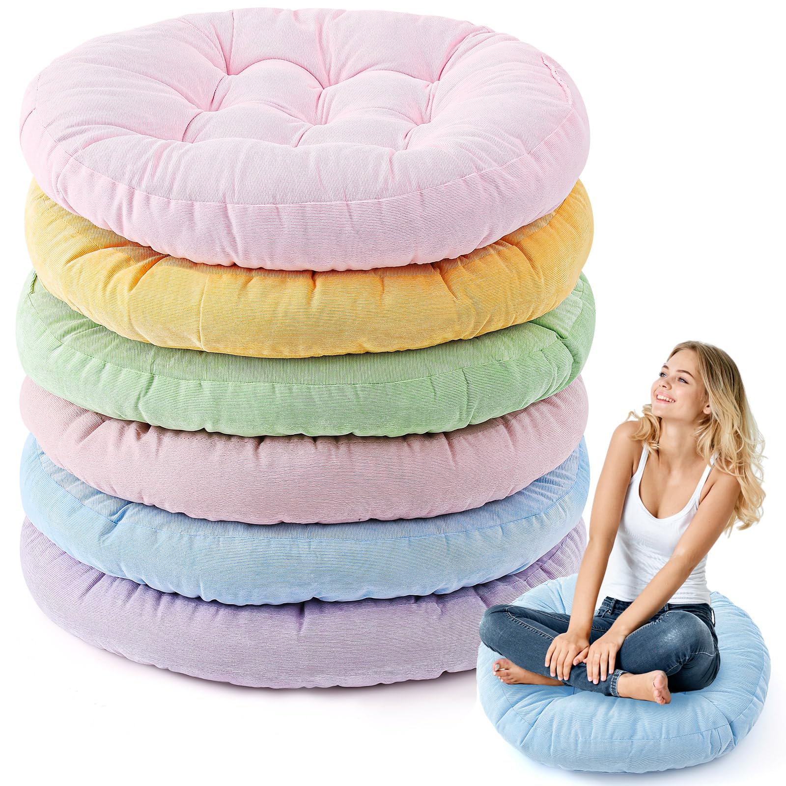 Photo 1 of Jerify Round Floor Pillows Cushions 22 x 22 Inch Large Flexible Seating Cushion Classroom Furniture Floor Pillow for Home Daycare Preschool Yoga Meditation Gift (Pastel,6 Pcs)