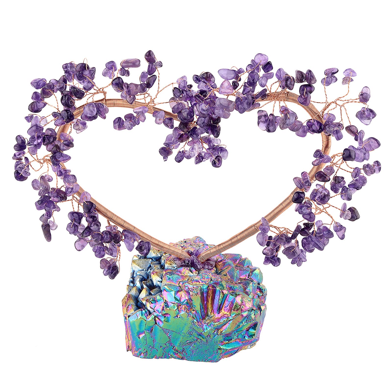 mookaitedecor Amethyst Crystal Tree of Life Love Heart Crystal Bonsai Tree with Rainbow Aura Quartz Base Purple Crystal Money Tree Healing Crystal Gifts, Love Heart Home Decor Wedding Love Ornament