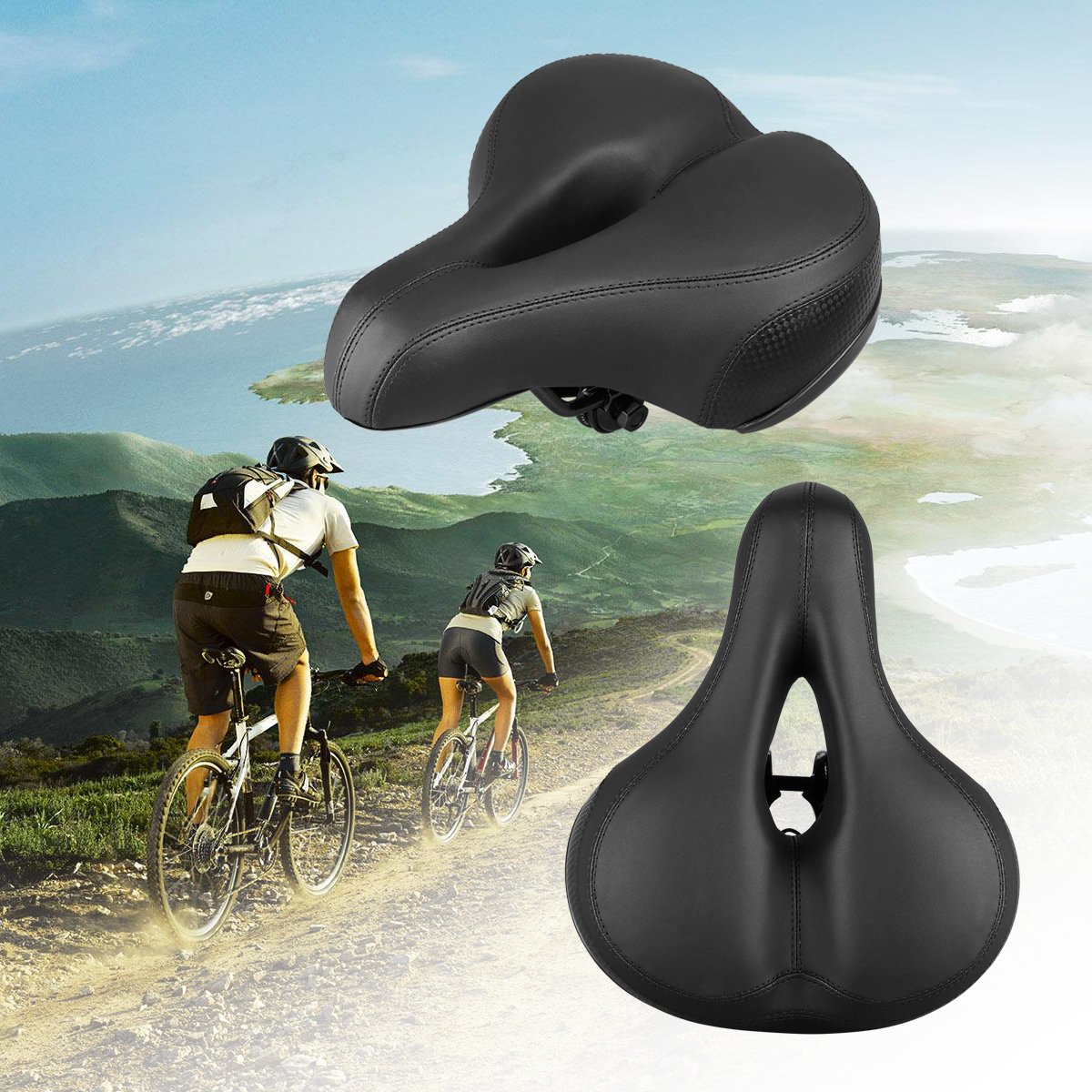 Sattel Fahrradsattel, Landnics Bequem Cityradsättel für Damen Herren Fahrradsitz mit Druckfedern Reflektierendem Streifen Mountainbike/Rennrad/Touren Schwarz