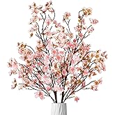 Ammyoo 4 Pcs Artificial Cherry Blossom Flower Branches, Bulk Silk Faux Flowers Real Touch Bouquet for Home Wedding Party Centerpieces Spring Summer Decor, Vase Not Included(Champagne)