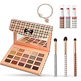 Profusion Cosmetics Beverly Hills PR Makeup Set – Houndstooth Collection with 20-Shade Eyeshadow Palette & Mirror, 3 Tinted Lip Balms, 3 Eye Brushes and Exclusive Heart Bracelet