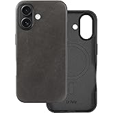 Le Pelle Italian Leather Case for iPhone 16 Plus Graphite Black | Handcrafted, Premium, Compatible with Magsafe, Two-Tone Effect, Unique Patina Over Time
