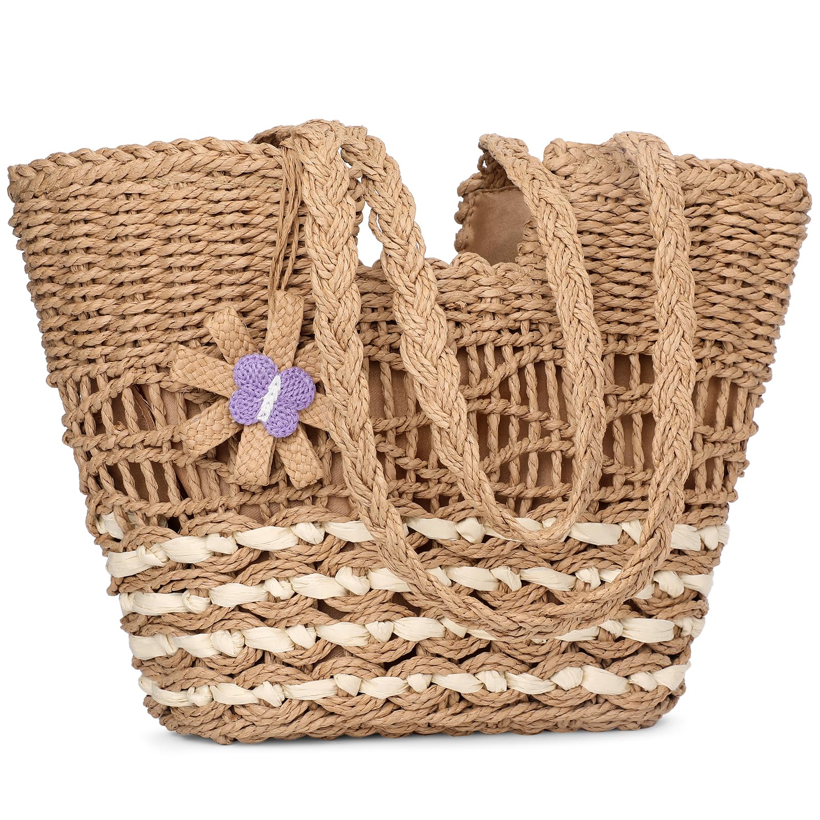 Photo 1 of Trifabricy Beach Bags for Women - Large Straw Bag, Woven Beach Tote Shoulder Handbags, Straw Tote Bag for Summer Vacation, Khaki
