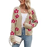 Women Crochet Cropped Cardigan Sweaters Lightweight Button Down V Neck Cardigan Flower Knit Open Front Cute Outfits Fall