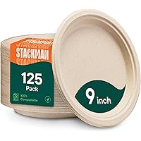 100% Compostable Paper Plates, Heavy Duty Disposable Plates [125-Pack] 9 Inch Plates - Eco-Friendly, Biodegradable Sugarcane 