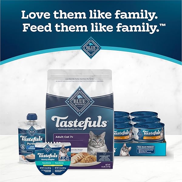 BLUE BUFFALO TASTEFULS ADULT 7+ NATURAL DRY CAT FOOD, CHICKEN & BROWN RICE 10LB BAG