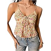Verdusa Women's Floral Bow Tie Camisole Tops Boho Vacation Flowy Cute Babydoll Tops