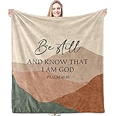 HIWX Boho Christian Blanket, Be Still and Know That I Am God Bible Verse Abstract Mountain Throw Blanket for Home Bedroom Living Room Couch Bed Decor, Christian Gifts for Women Faith, 50x60 Inches