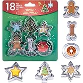 18Pcs Christmas Cookie Cutters-Holiday Cookie Cutters-430 Stainless Steel Biscuit Cutter for Baking-Gingerbread Man, Snowflak
