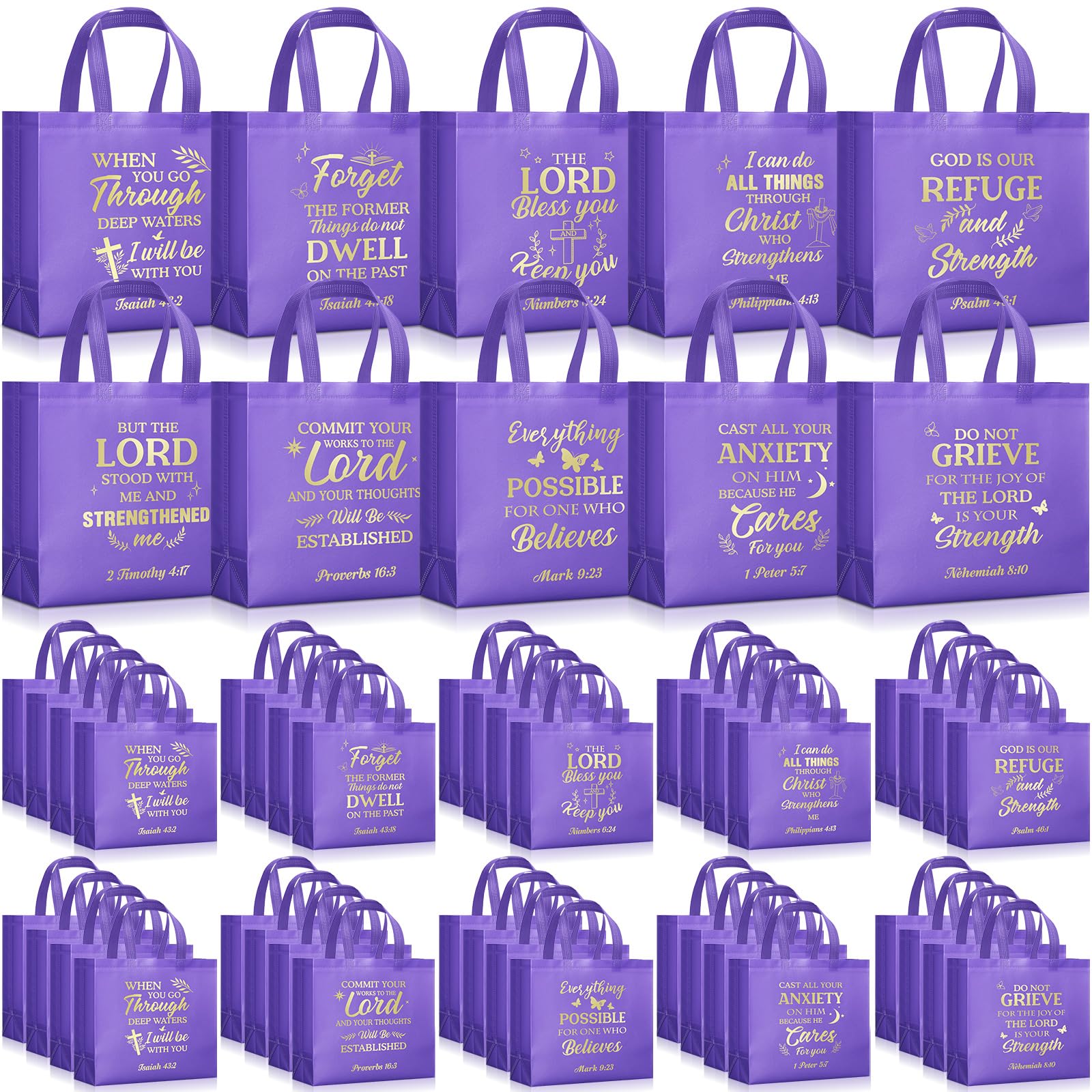 Photo 1 of Talltalk 50 Pcs Christian Gift Bag Bulk Reusable Bible Verse Tote Religious Church Bags for Vbs Sunday School Gift(Purple,Large)