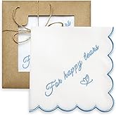 Lauusiusi Embroidered Cotton White Handkerchief Hankie with Scalloped Edges Soft 11" x 11" Blue Wedding Gift for Bride