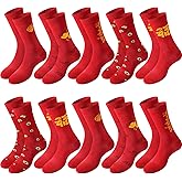 Haysandy 10 Pair Chinese New Year 2026 Red Sock Year of Horse Crew Sock Fu Character Rich Fortune Embroidery Gift for Women Men Asian Lunar Vietnamese New Years Eve Spring Festive Outfit Accessories