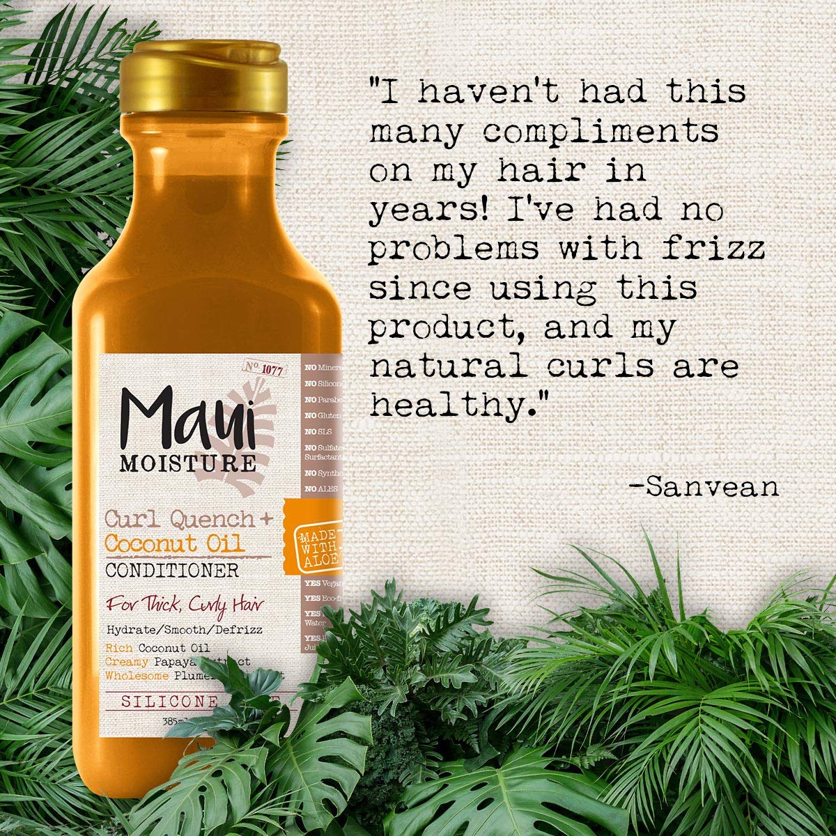 Maui Moisture Curl Quench + Coconut Oil Curl-Defining Anti-Frizz Shampoo to Hydrate and Detangle Tight Curly Hair, Softening Shampoo, Vegan, Silicone & Paraben-Free, 13 fl oz: Beauty