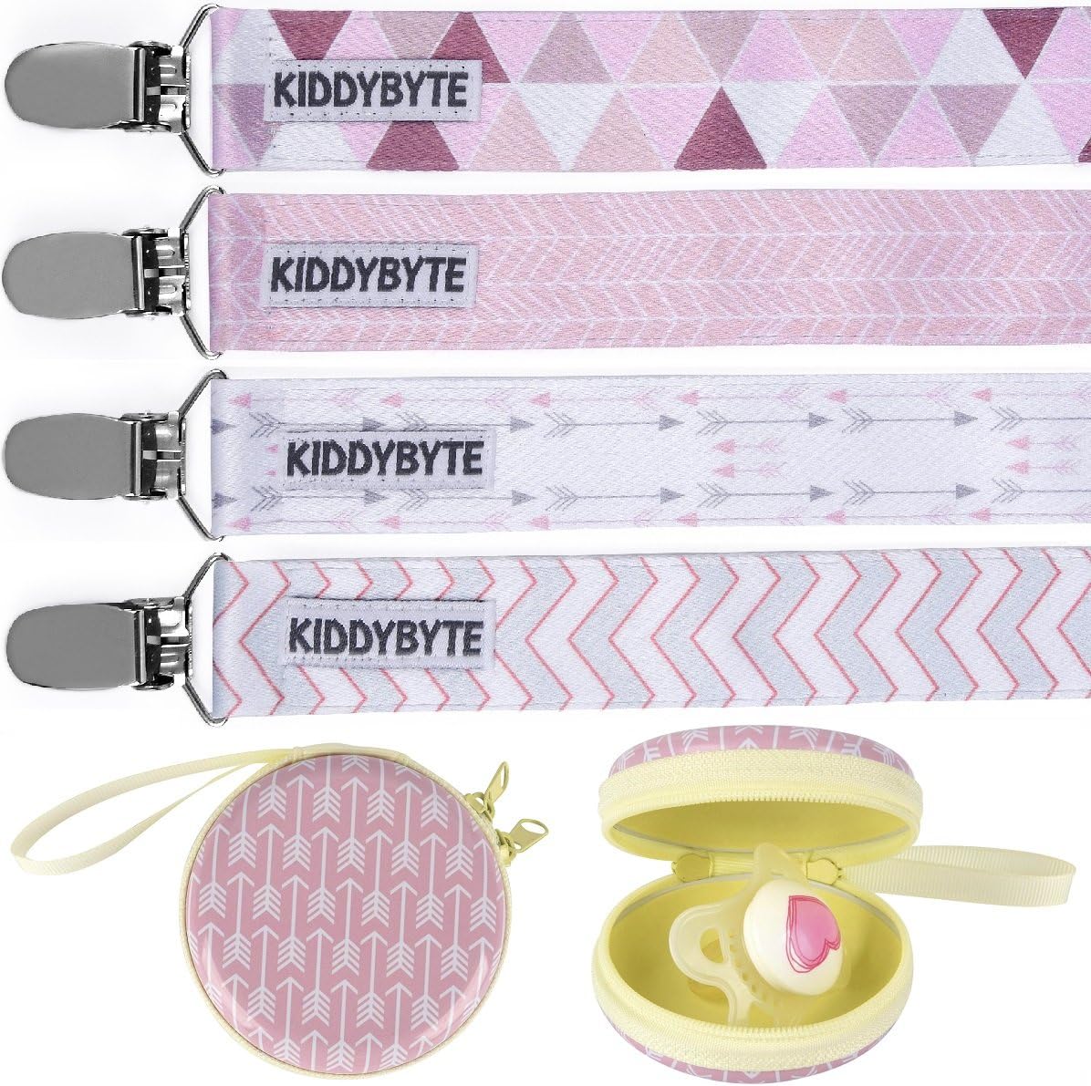 Baby Pacifier Clip with Case Holder for Girl - 4 Pack Teething Clips for Babies, Perfect for Binky, Soothie & Stuffed Animal Toys (4 Pack)