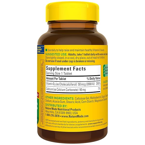 NATURE MADE VITAMIN D3 2000 IU (50 MCG), DIETARY SUPPLEMENT FOR BONE, TEETH, MUSCLE AND IMMUNE HEALTH SUPPORT, 220 TABLETS, 220 DAY SUPPLY
