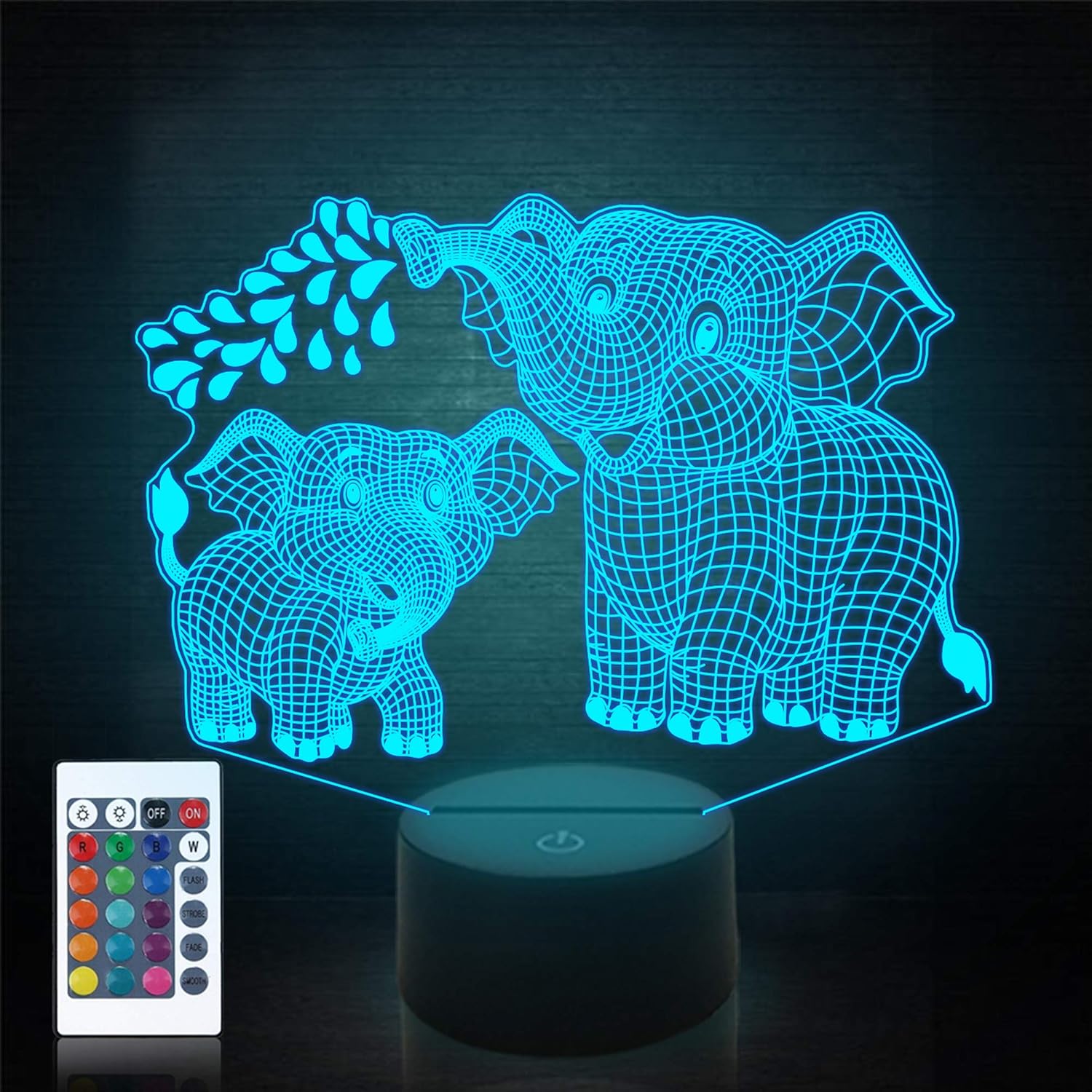 Elephant 3D Night Light, Animal Illusion Bedside Lamp with Remote