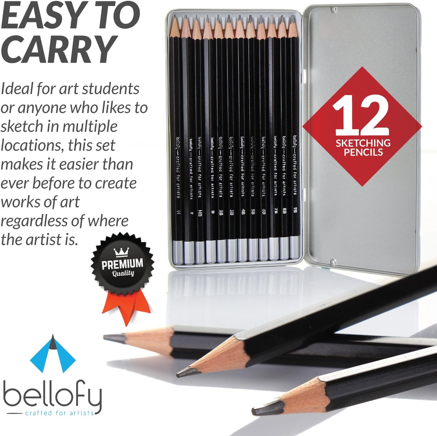 Bellofy 12 Drawing Pencils - Art Pencils Sketch Travel Set Artists Drawing Kit - 9B, 8B, 7B, 6B, 5B, 4B, 3B, 2B, B, HB, F, H - Precision Graphite Pencils for Adults & Kid Artists : Office Products