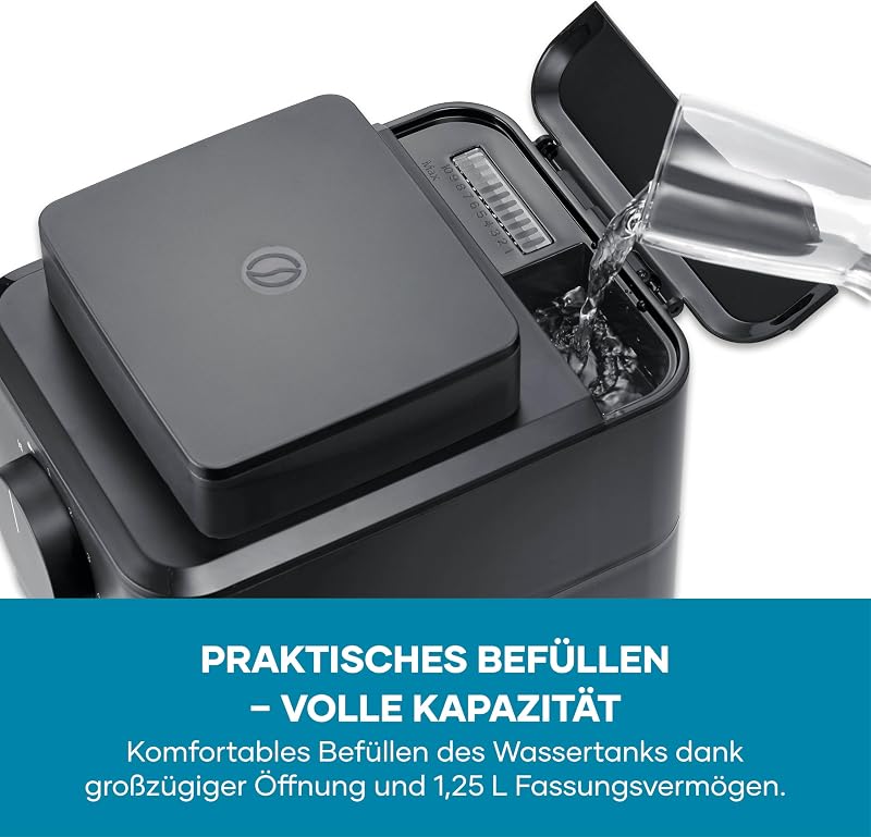 Filter-Kaffeemaschine mit Glaskanne, individueller Mahlgrad, 10 Tassen, 1,25L, Tropfstopp, inkl. Löffel, Permanentfilter, Reinigungsbürste, automatische Abschaltung, 1000W, schwarz, KA 9215