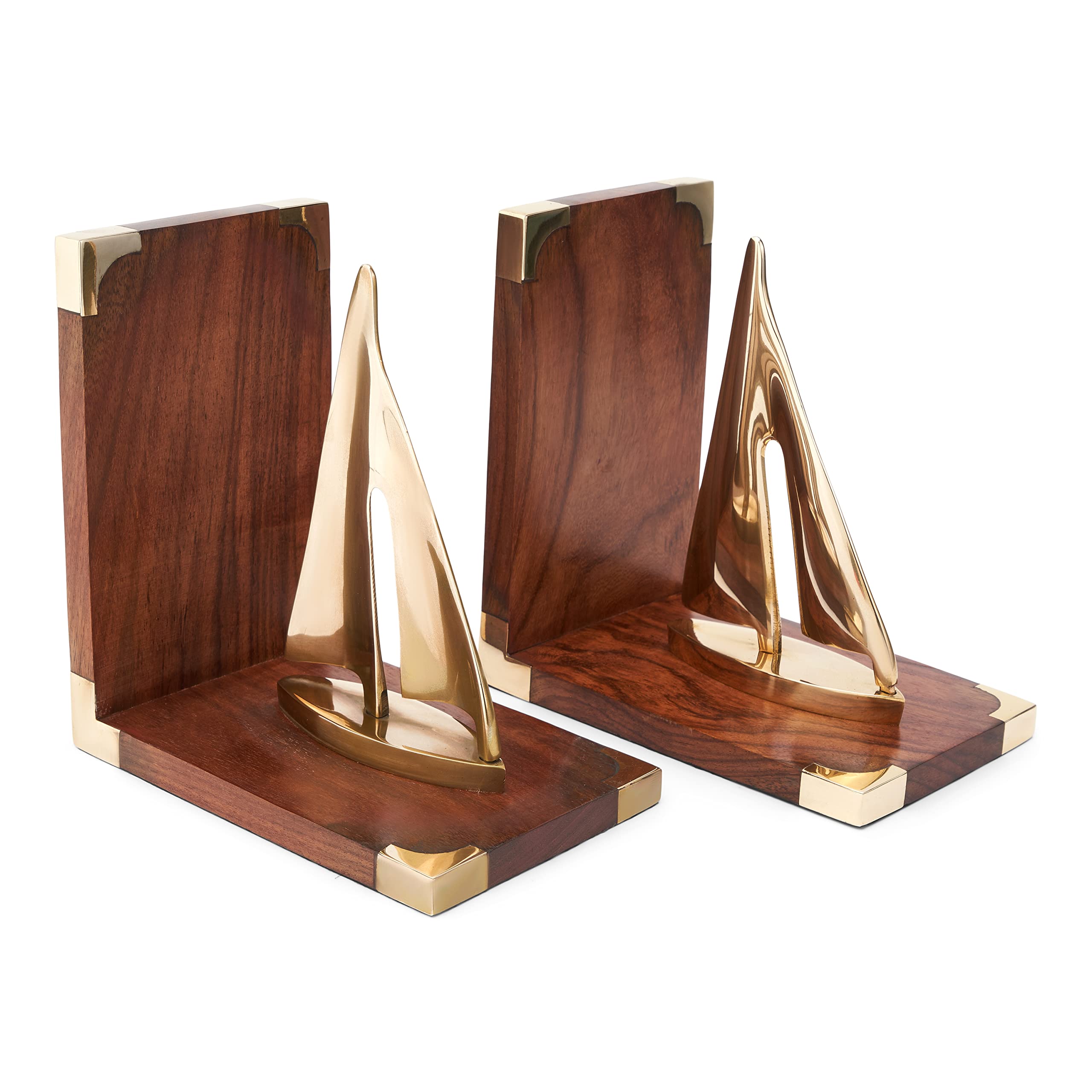 NKlaus 1 Pair of Maritime Bookends Sailors 16 x 10 x 17 cm Brass Gold and Wood for Stylish Office or Living Room Decoration 11524