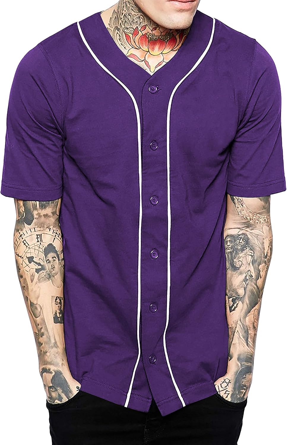 Hat and Beyond Mens Baseball Button Down Jersey Hipster Hip Hop T Shirts