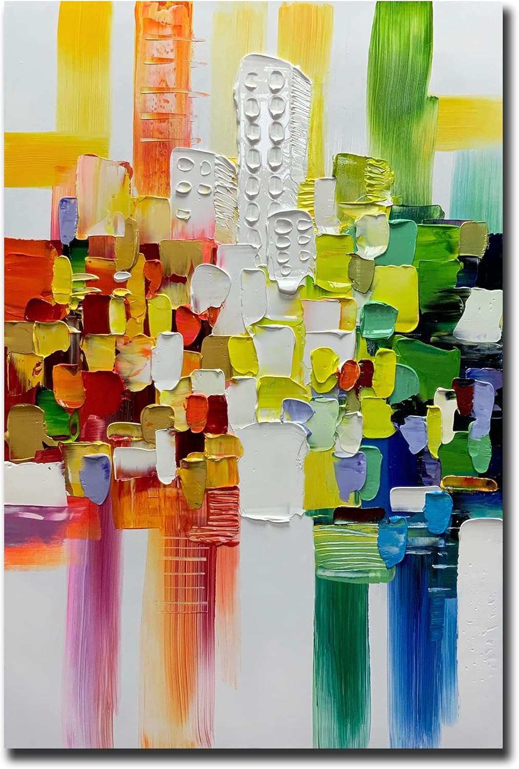 Paintings - ART8YUQI Paintings - Texture color Wall Art Abstract City Views Picture Modern Landscape Artwork Oil Painting for Decor 24x36 Inch