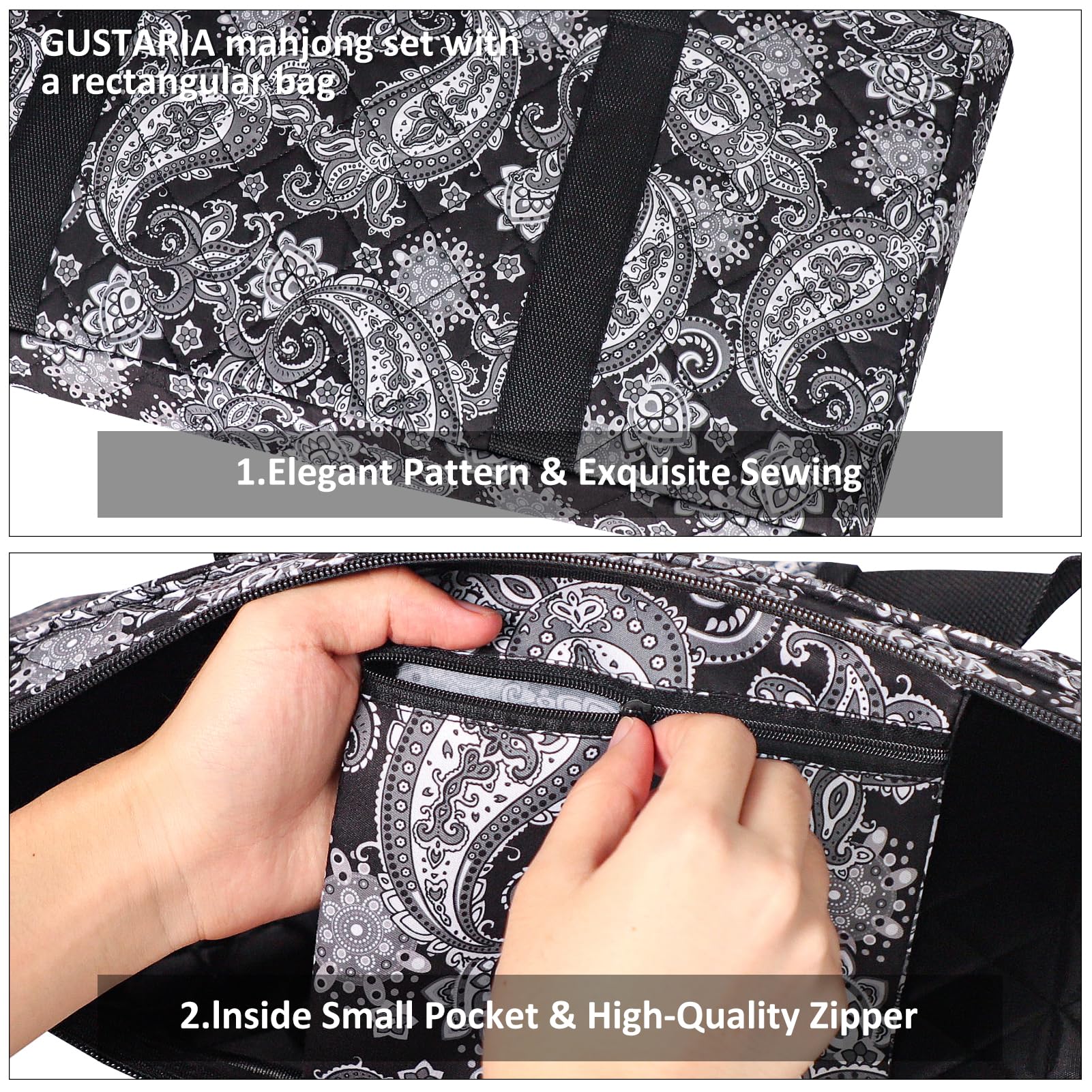 GUSTARIA American Mahjong Game Set, 166 Quality White Tiles, 4 All-in-One Color Rack/Pushers, Complete Mahiong Tile Set Black Printed Carrying Bag