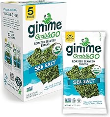 Gimme Seaweed Grab & Go Organic Premium Roasted Seaweed Snacks, Sea Salt, 5 Count Trayless, Keto, Vegan, Gluten-Free, Great S
