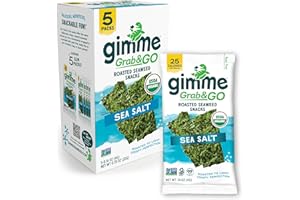 Gimme Seaweed Grab & Go Organic Premium Roasted Seaweed Snacks, Sea Salt, 5 Count Trayless, Keto, Vegan, Gluten-Free, Great Source of Omega3s and Iodine, Healthy On-The-Go Snack for Kids and Adults