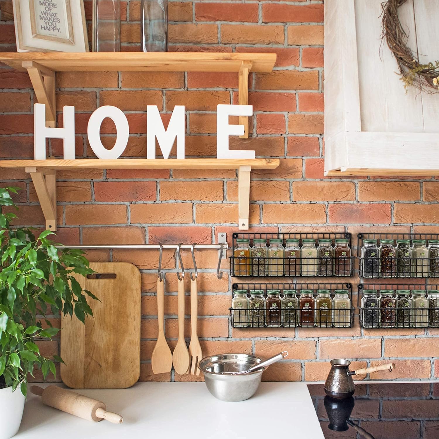 Aesthetic Farmhouse Spice Racks For Wall Mount - Space Saving And Easy To Install Set of 4 Hanging Racks - The Perfect Seasoning Organizer For Your Kitchen: Home Improvement