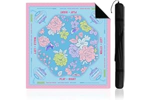 Soulchen Flower Mahjong Mat for Table 31.5 x 31.5 Inch Non Slip Noise Reduction Gaming Mat Table Cloth with Bag for Mahjong Poker Board Card Games Dominoes (Blue)