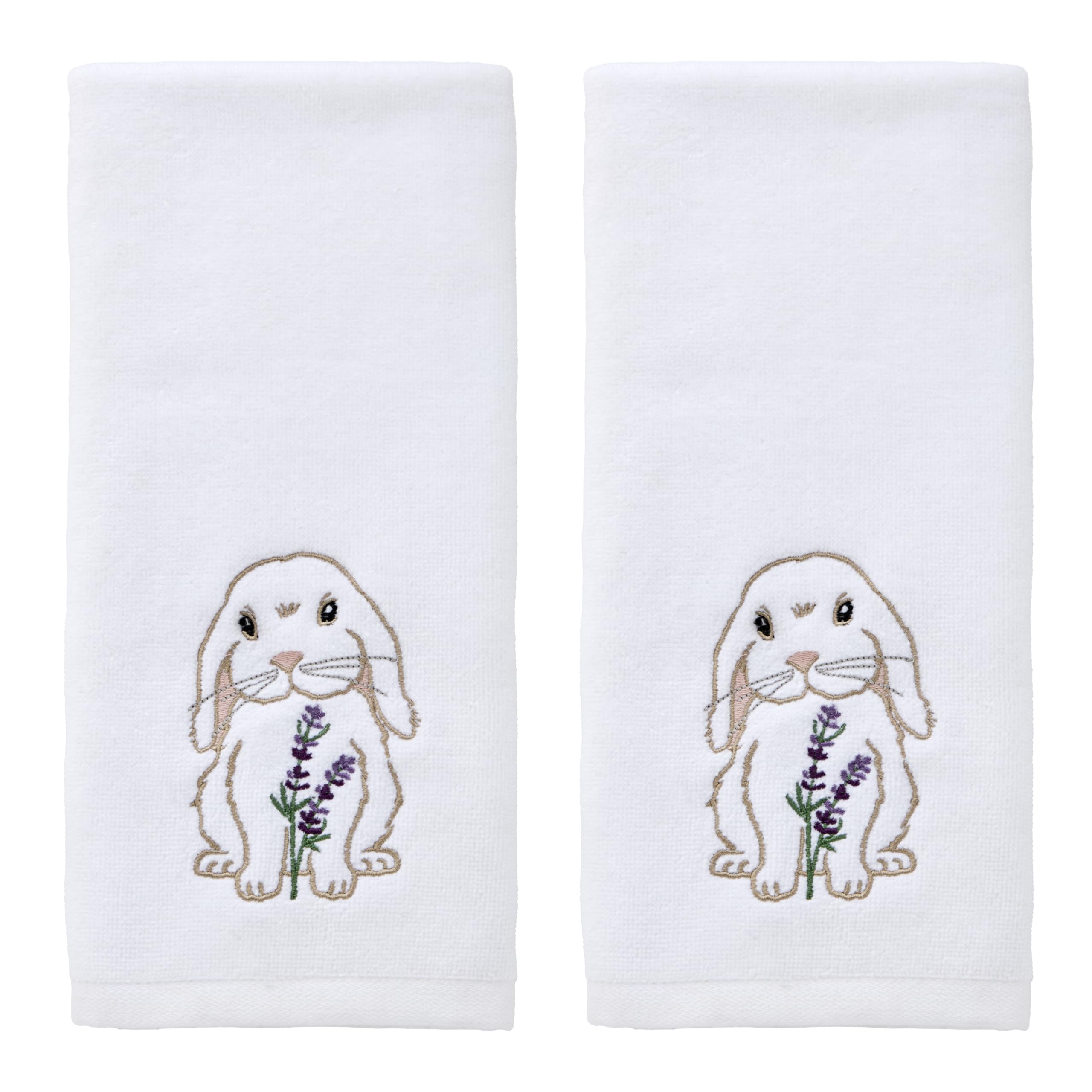 SKL Home Easter Bunny Lop 100% Cotton Embroidered 2pc Hand Towel Set, Decorative for Bath/Kitchen/Bar & Gift, White Image