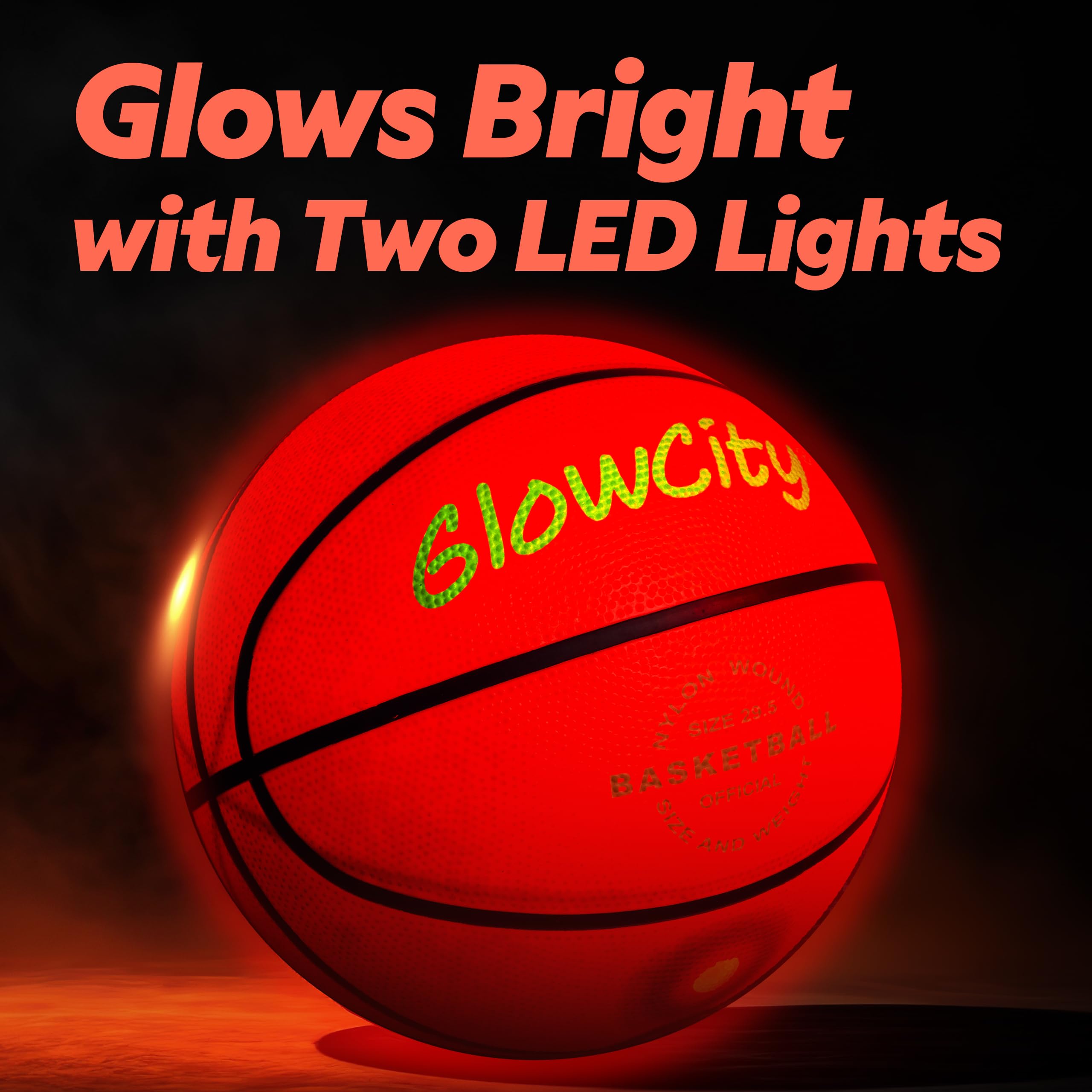 GlowCity Glow in The Dark Basketball - Sizes 5, 6, 7 Light Up Ball for Kids, Teens & Adults - Red Glow for Outdoor Games - Sports Birthday Gifts Ideas for Boys Ages 6 7 8 9 10 11 12 13 14