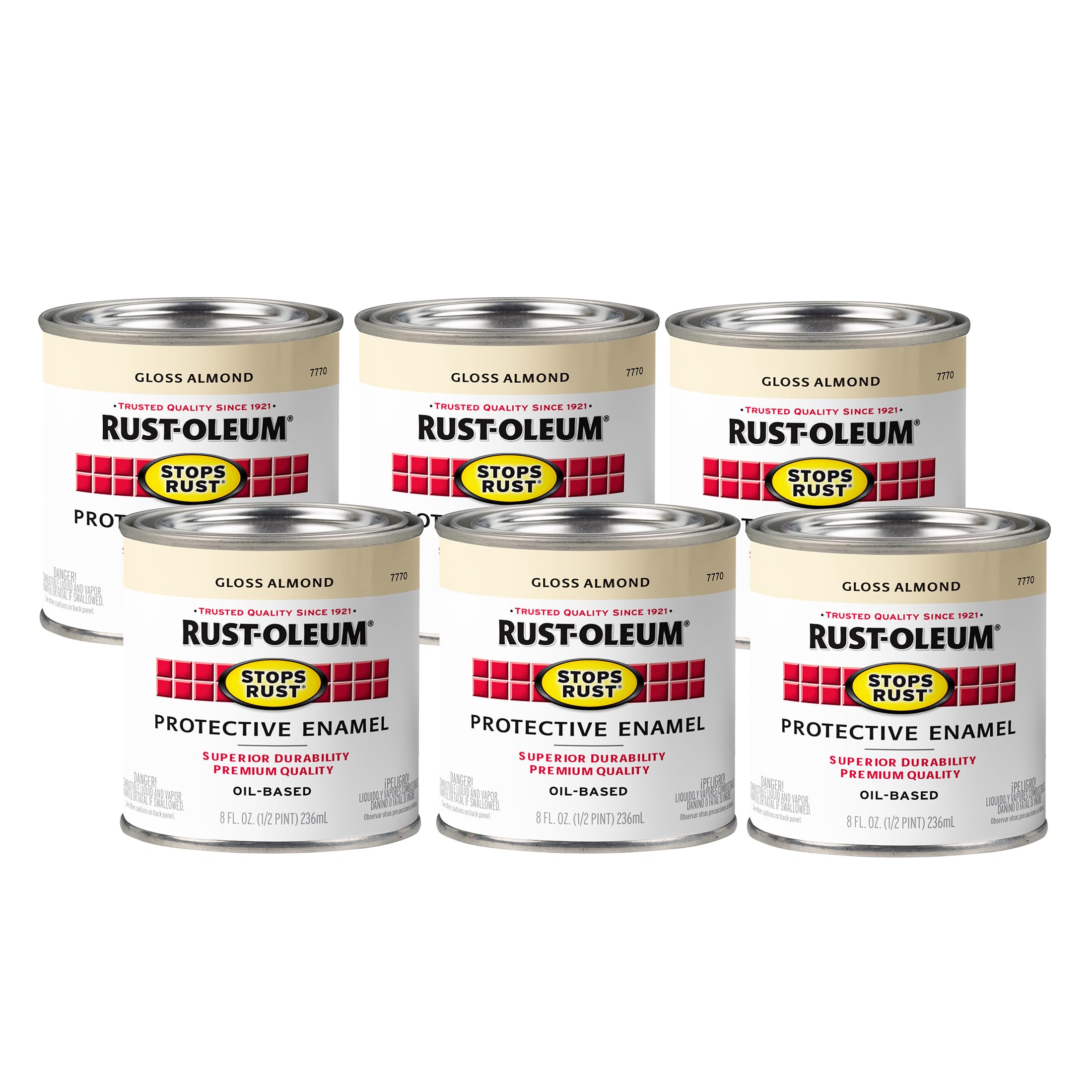 Rust-Oleum 7770730-6PK Stops Rust Brush On Paint, Half Pint, Gloss Almond, 8 Fl Oz (Pack of 6)