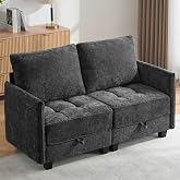 Korser 61" Loveseat Sofa Couch with Storage, Modern Love Seat Couches for Living Room, Small Couch for Bedroom with USB Charging, Comfy Chenille Cloud Couch for Small Spaces, Dorm, Office, Black