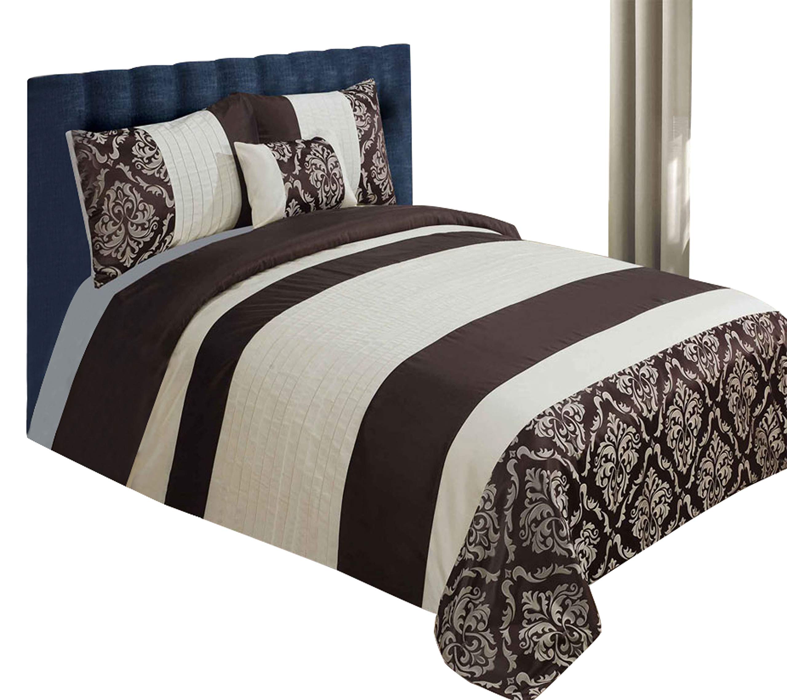 LUXURY SAPPHIRE BEDDING DUVET COVER/BED SET WITH PILLOWCASES AND CUSHION COVER, FAUX SILK - CHOCOLATE BROWN & CREAM (SUPER KING)