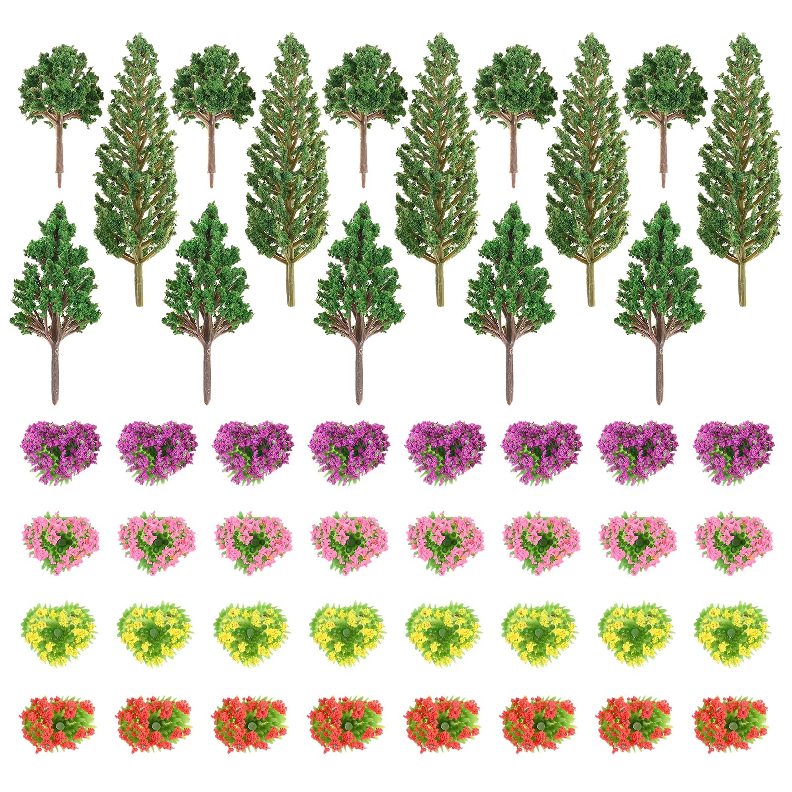 Dophee 47PCS Miniature Trees Flower Cluster Mixed Model Trees Landscape Model Diorama Tree for DIY Crafts Garden Building Railway Scenery Landscape OO HO Scale