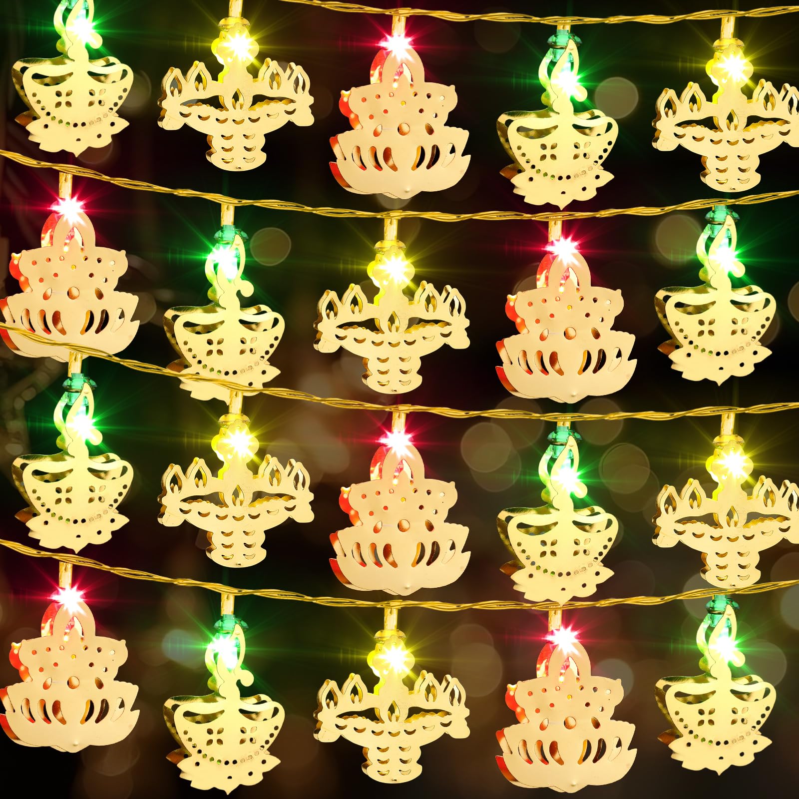 Photo 1 of (see all images) Glooglitter Diwali String Lights, 20 ft 40 LED Battery Operated Diya Lights Diwali Decorations