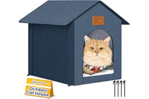 Siedihit Outdoor Cat House Feral Cat Shelter,Outside Waterproof Cat House for Outdoor/Indoor Cats, Insulated Cat Bed for All Seasons with Cozy Cushion Easy to Assemble (Navy Blue, Floor Spike Style)