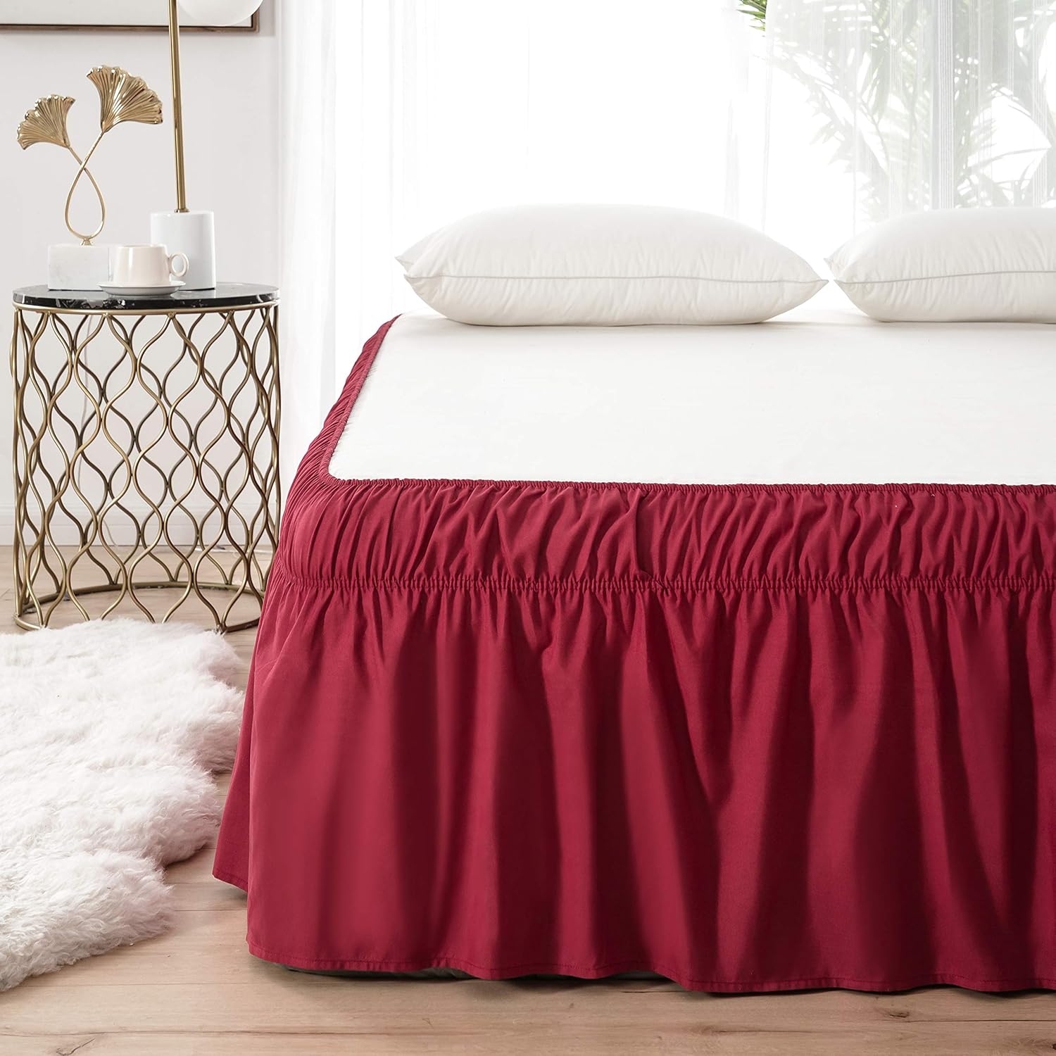 AYASW Bed Skirt 14 inch Drop Dust Ruffle Three Fabric Sides