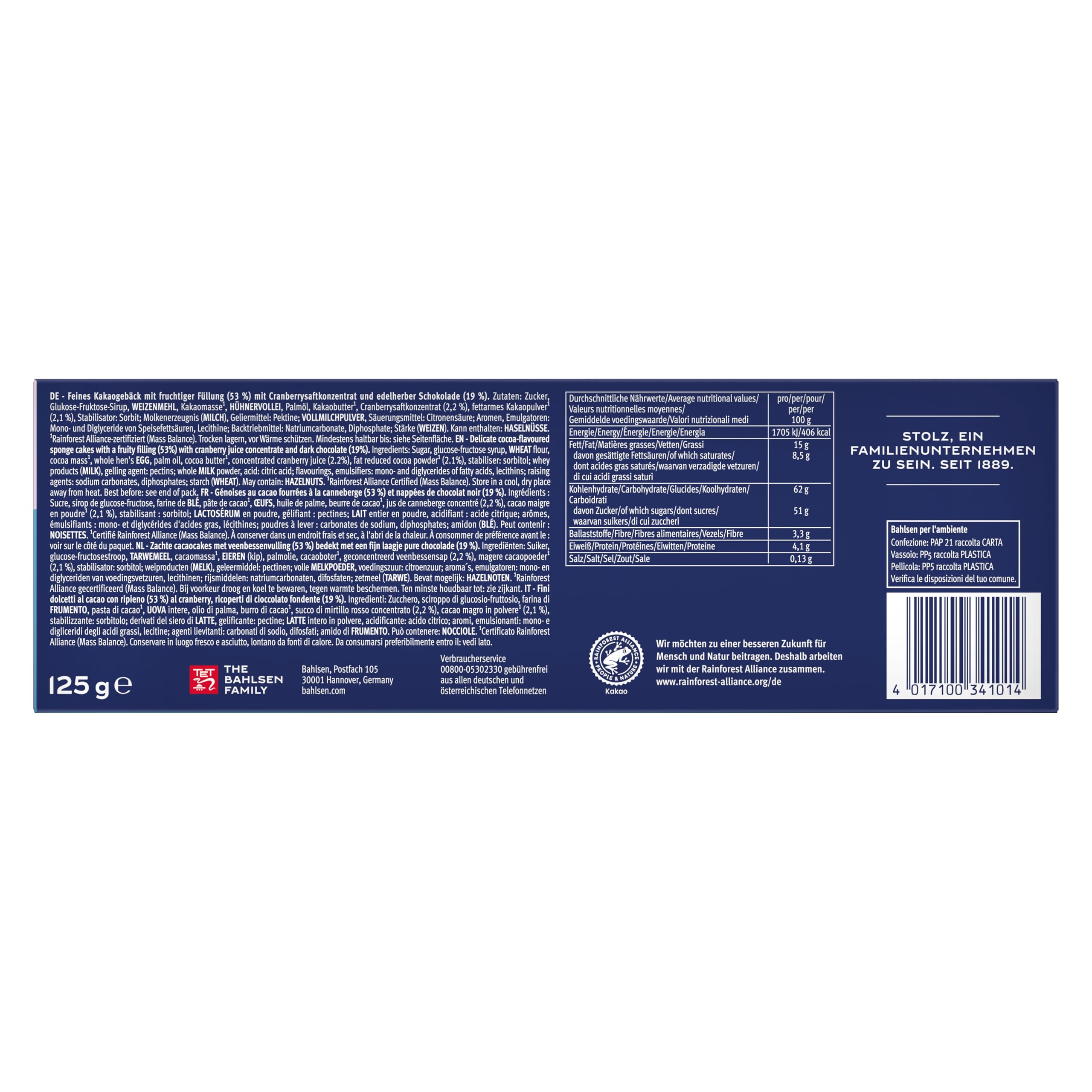 Bahlsen Messino Cranberry - 1er Pack - Luftiges Gebäck mit Cranberryfüllung und edelherber Schokolade (1 x 125g) 4