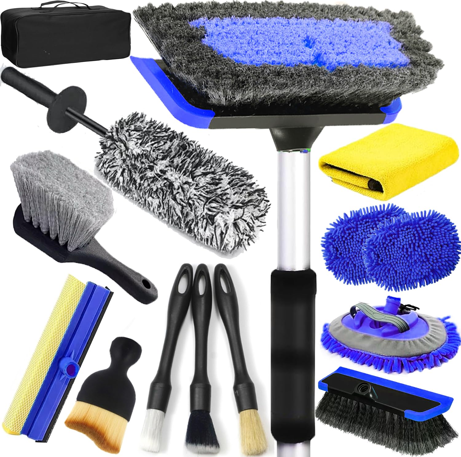 Photo 1 of 62'' Car Wash Brush with Long Handle, Car Wash Kit with Tire Brush, Car Detailing Brush,Window Squeegee, Chenille Microfiber Car Wash Mop Mitt, Car Cleaning Brush Kit Supplies for Car, Truck, SUV, RV