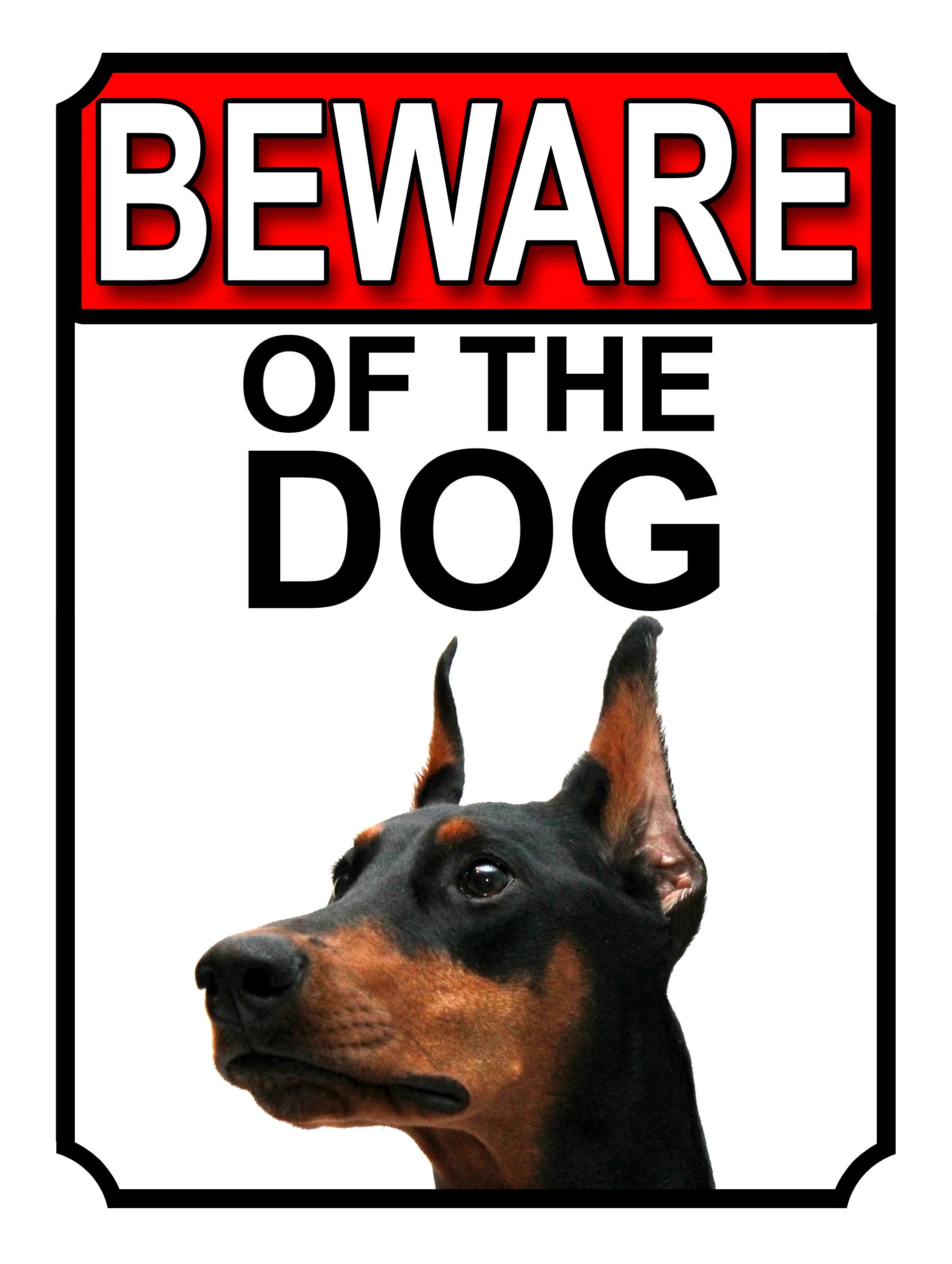 SHAWPRINT BEWARE OF THE DOG METAL GATE SIGN DOBERMAN PINSCHER 200MM X 150MM (1128H1)
