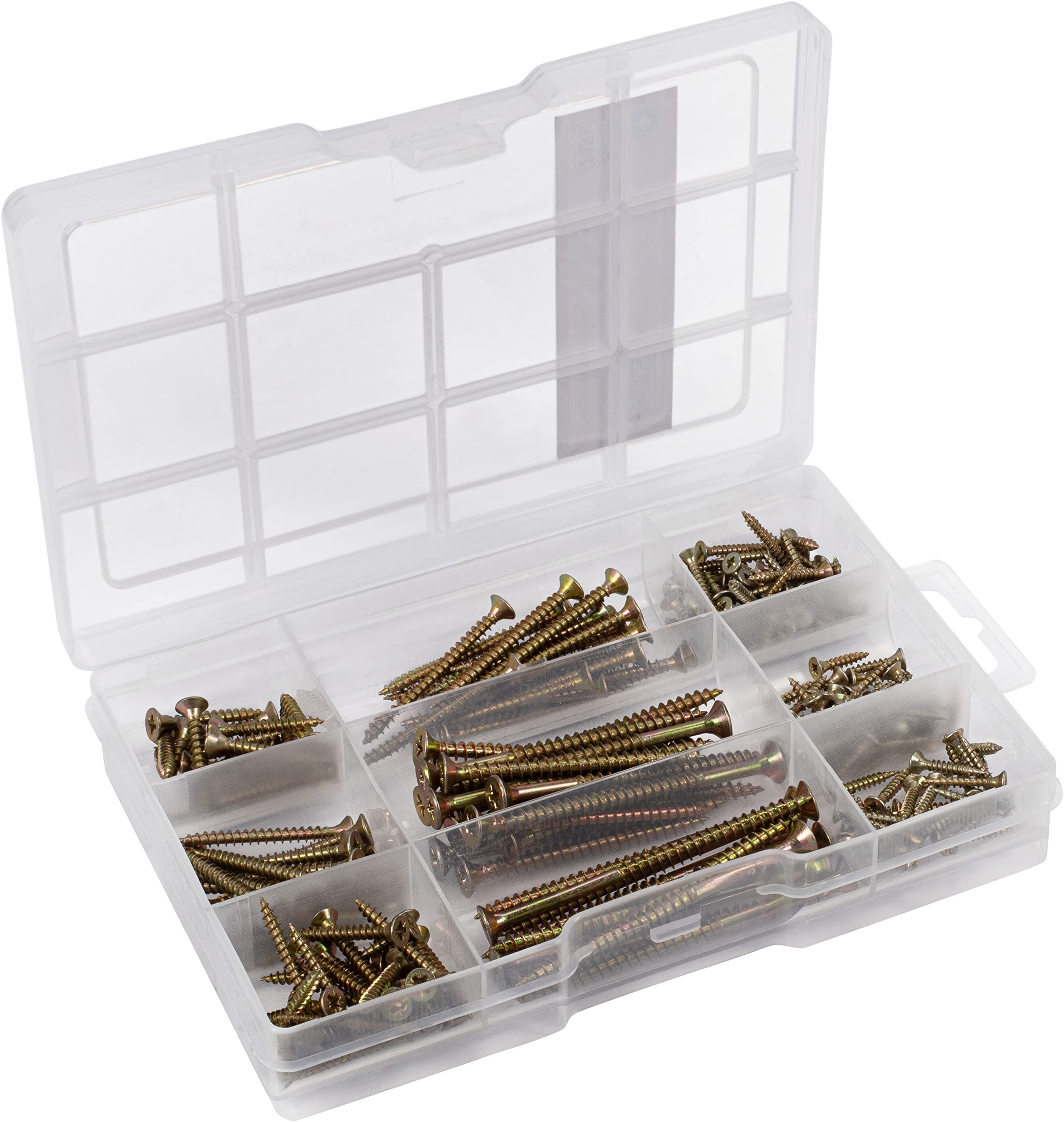 Connex DP8500124 Universal Screw Assortment 245 Pieces - Various Sizes - Countersunk Head - PZ Pozidriv Drive - Full & Partial Thread - Yellow Galvanised/Screw Set/Assortment Box — image 1