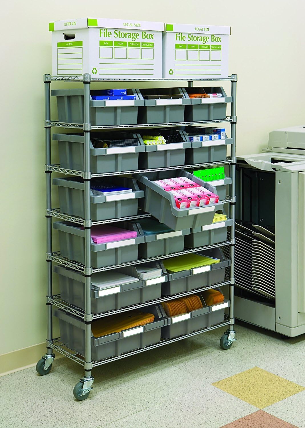 rack dividers plastic on Storage Home Organization Seville Classics Commercial 7 Tier Nsf 16 Bin Rack Shelving 36 W X 14 D X 56 D Dividers For Commercial Bin Rack System 6 Pack Garage Storage